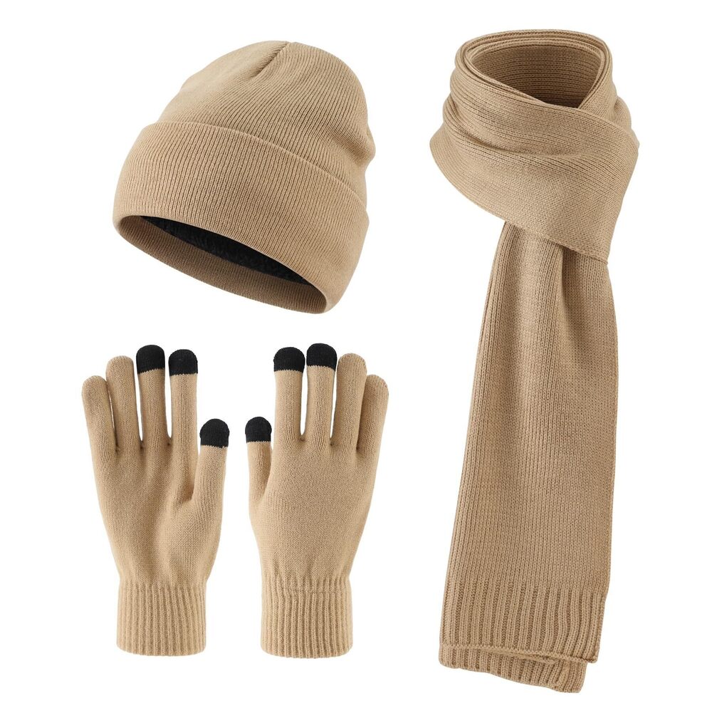 1023 Knit Beanie Hat Scarf Gloves Cold Weather Set Long Neck Scarf